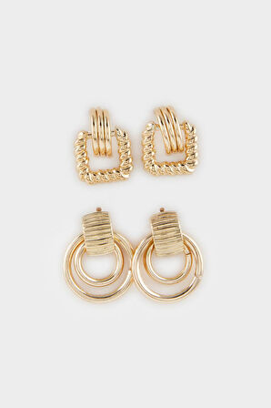 Kadın 2'li Gold Küpe