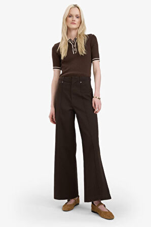 Wide Leg Gabardin Kışlık Pantolon Cepli Yüksek Bel Geniş Paça