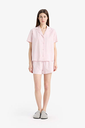 Regular Fit Pijama Takımı Kısa Kollu Pijama Üstü Esnek Belli Şort Pijama Altı-Fall in Love