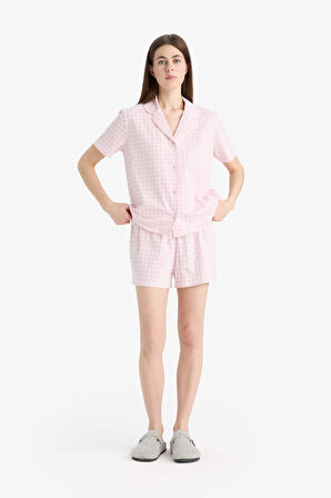 Regular Fit Pijama Takımı Kısa Kollu Pijama Üstü Esnek Belli Şort Pijama Altı-Fall in Love