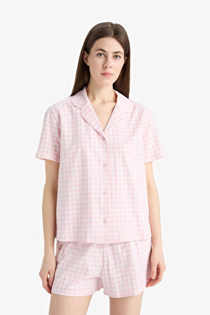 Regular Fit Pijama Takımı Kısa Kollu Pijama Üstü Esnek Belli Şort Pijama Altı-Fall in Love