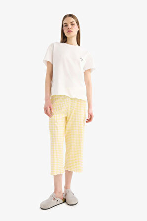 DeFacto Pijama Takımı Kısa Kollu Üst Esnek Belli Uzun Altı-Fall in Love F1595AX25SMYL118