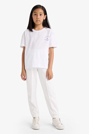 Kız Çocuk Beli Lastikli Basic Düz Jogger Eşofman Altı