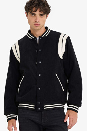Su Geçirmez Regular Fit Kolej Yaka Bomber Çıtçıtlı İç Cepli Mont