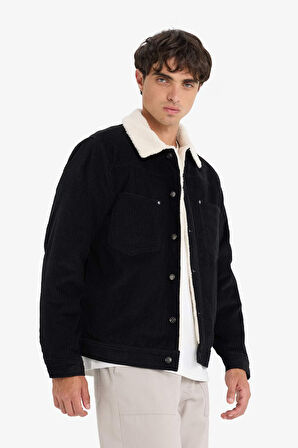 Slim Fit Dar Kesim Gömlek Yaka Pelüş Astar Çıtçıtlı Pamuklu Mont