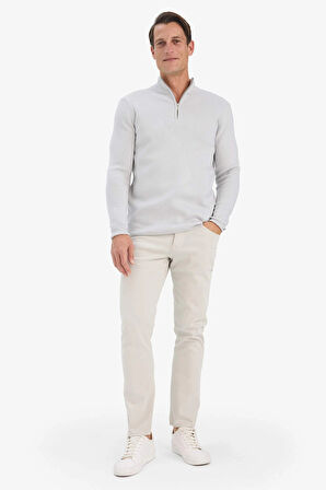 Defacto A5184 Gri Standart Fit Normal Kesim Dik Yaka Yarım Fermuarlı Basic Düz Triko Kazak