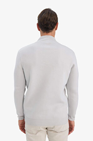Defacto A5184 Gri Standart Fit Normal Kesim Dik Yaka Yarım Fermuarlı Basic Düz Triko Kazak