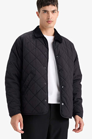 Regular Fit Gömlek Yaka Çıtçıtlı Kapitoneli Mont