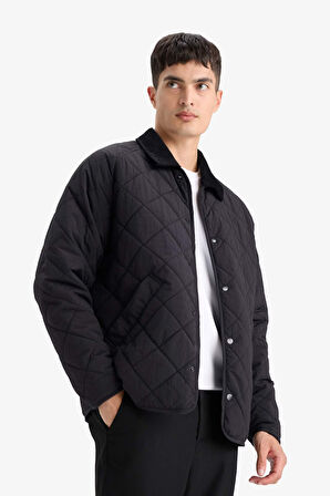 Regular Fit Gömlek Yaka Çıtçıtlı Kapitoneli Mont