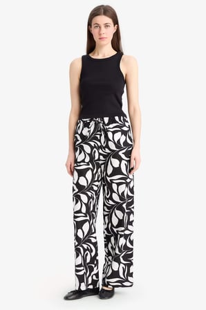 DeFacto %100 Pamuk Wide Leg Poplin Kumaş Palazzo Pantolon E9907AX25SMBK81