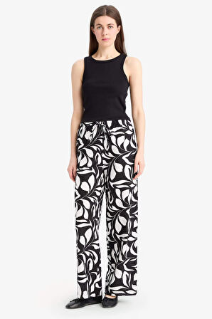 Wide Leg Poplin Kumaş Pantolon Yüksek Bel Uzun Boy Geniş Paça