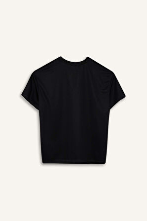 DeFactoFit Oversize Geniş Kalıp Bisiklet Yaka Baskılı Sporcu Kısa Kollu Tişört D9033AX25SPBK81