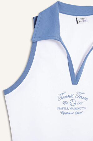 DeFactoFit Crop Polo Yaka Baskılı Sporcu Atlet B4581AX25SPWT36