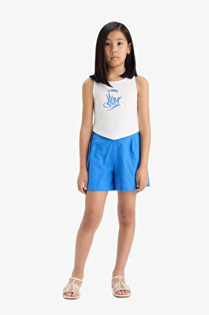 DeFacto Kız Çocuk 2'li Takım Baskılı Atlet Keten Görünümlü Şort E6851A825HSER105