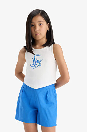 DeFacto Kız Çocuk 2'li Takım Baskılı Atlet Keten Görünümlü Şort E6851A825HSER105