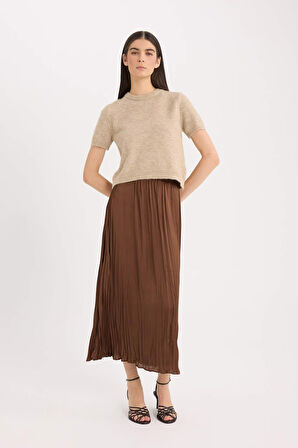 DeFacto A Kesim Yüksek Bel Saten Midi Etek E3348AX24WNBN333