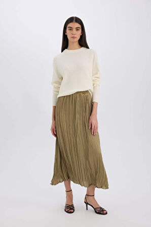 DeFacto A Kesim Yüksek Bel Saten Midi Etek E3348AX24WNGN320