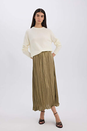 DeFacto A Kesim Yüksek Bel Saten Midi Etek E3348AX24WNGN320