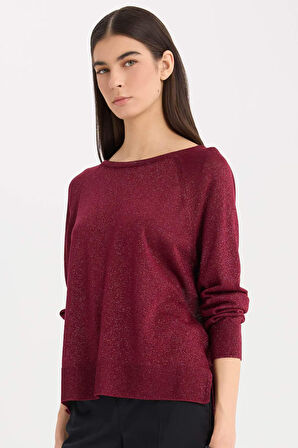 DeFacto Regular Fit Bisiklet Yaka Basic Düz Bordo Triko Kazak C6818AX24WNBR170