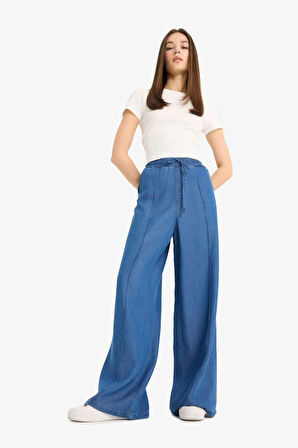 Pull On Wide Leg Yüksek Bel Uzun Yumuşak Jean Yıkamalı Pantolon