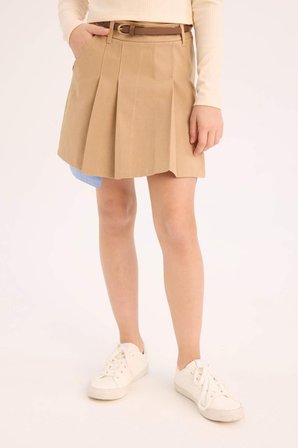 DeFacto %100 Pamuk Kemerli Pileli Gabardin Etek Kız Çocuk D9221A825SMBG65