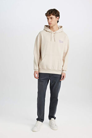 Rick and Morty Boxy Fit Kapüşonlu Baskılı Sweatshirt