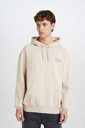 Rick and Morty Boxy Fit Kapüşonlu Baskılı Sweatshirt