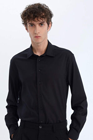 DeFacto Regular Fit Polo Yaka Uzun Kollu Siyah Gömlek E3242AX25SPBK27