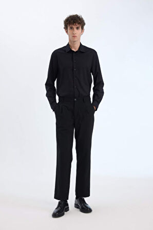 DeFacto Regular Fit Polo Yaka Uzun Kollu Siyah Gömlek E3242AX25SPBK27