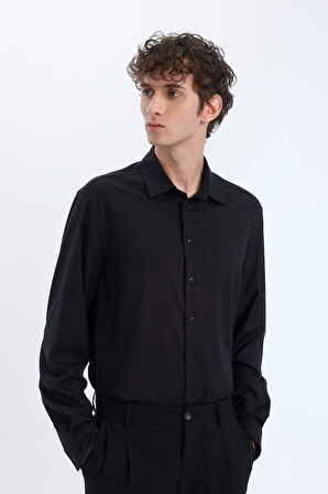 DeFacto Regular Fit Polo Yaka Uzun Kollu Siyah Gömlek E3242AX25SPBK27