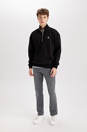 Vikings Boxy Fit Dik Yaka Baskılı Sweatshirt