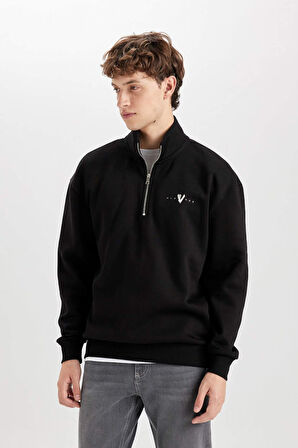 Vikings Boxy Fit Dik Yaka Baskılı Sweatshirt