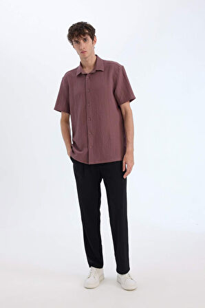 DeFacto Regular Fit Polo Yaka Krinkıl Yazlık Kısa Kollu Gömlek E1223AX25SMBN375