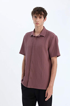 Regular Fit Polo Yaka Krinkıl Yazlık Kısa Kollu Gömlek