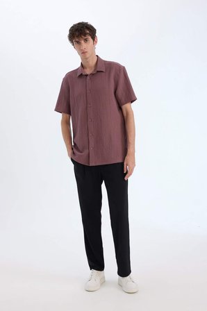 DeFacto Regular Fit Polo Yaka Krinkıl Yazlık Kısa Kollu Gömlek E1223AX25SMBN375