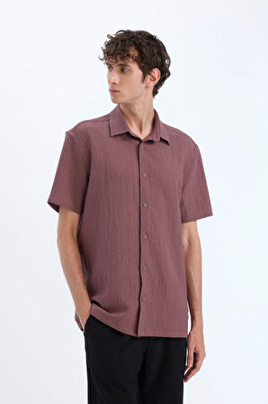 Regular Fit Polo Yaka Krinkıl Yazlık Kısa Kollu Gömlek