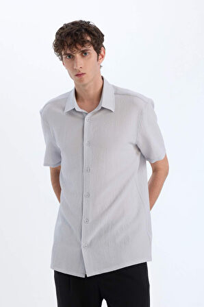 Regular Fit Polo Yaka Krinkıl Yazlık Kısa Kollu Gömlek