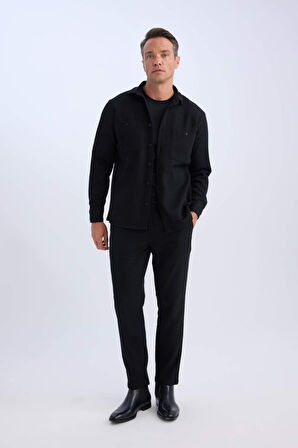 DeFacto Relax Fit Polo Yaka Flanel Uzun Kollu Gömlek D1061AX24WNBK81