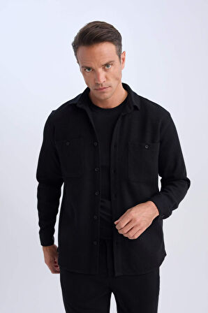 DeFacto Relax Fit Polo Yaka Flanel Uzun Kollu Gömlek D1061AX24WNBK81