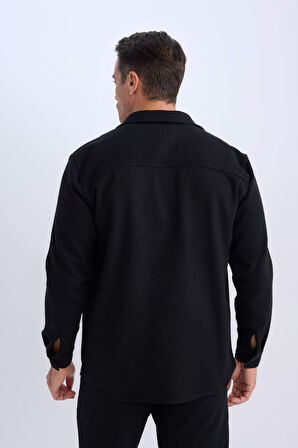 DeFacto Relax Fit Polo Yaka Flanel Uzun Kollu Gömlek D1061AX24WNBK81