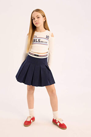 DeFacto Kız Çocuk Slim Fit Dar Kesim Bisiklet Yaka Baskılı Ribana Uzun Kollu Tişört D9920A825SPER85