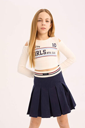 DeFacto Kız Çocuk Slim Fit Dar Kesim Bisiklet Yaka Baskılı Ribana Uzun Kollu Tişört D9920A825SPER85