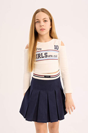 DeFacto Kız Çocuk Slim Fit Dar Kesim Bisiklet Yaka Baskılı Ribana Uzun Kollu Tişört D9920A825SPER85