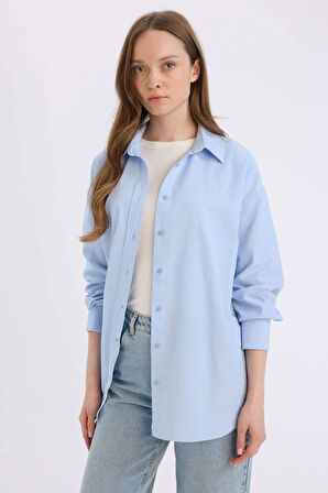 DeFacto Relax Fit Basic Düz Oxford Uzun Kollu Tesettür Gömlek Tunik B8309AX25SPBE409