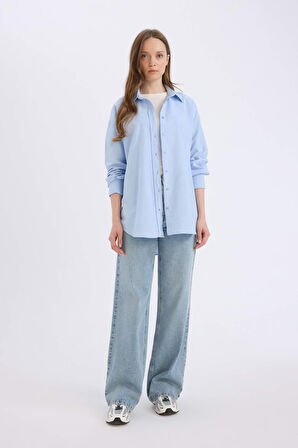DeFacto Relax Fit Basic Düz Oxford Uzun Kollu Tesettür Gömlek Tunik B8309AX25SPBE409