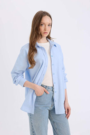 DeFacto Relax Fit Basic Düz Oxford Uzun Kollu Tesettür Gömlek Tunik B8309AX25SPBE409