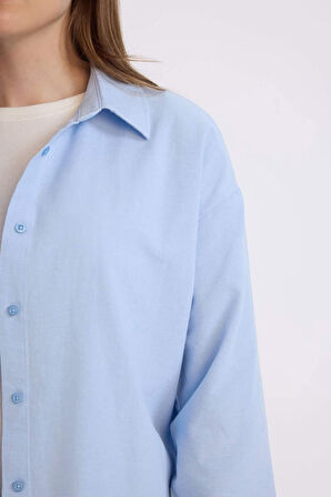 DeFacto Relax Fit Basic Düz Oxford Uzun Kollu Tesettür Gömlek Tunik B8309AX25SPBE409