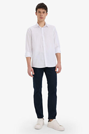 Regular Fit Polo Yaka Keten Yazlık Uzun Kollu Gömlek