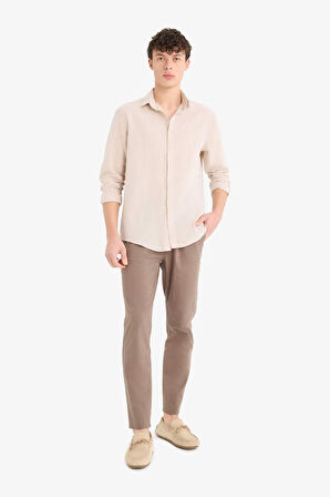 DeFacto Regular Fit Polo Yaka Keten Yazlık Uzun Kollu Gömlek E1729AX25SPBG717