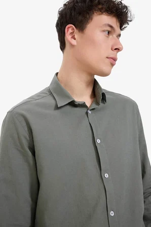 DeFacto Regular Fit Polo Yaka Keten Yazlık Uzun Kollu Gömlek E1729AX25SPKH422